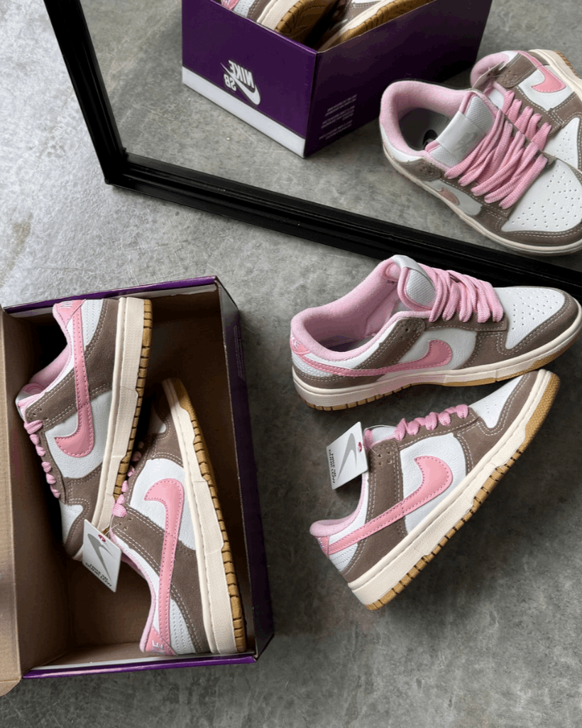 Tênis Dunk Marrom com Rosa Feminino com Cadarço Extra