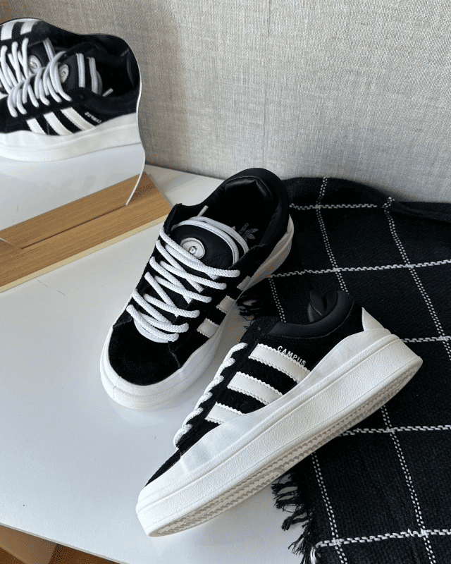 Tênis Campus Bad Bunny Preto Feminino com Língua Dupla e Solado Robustecido