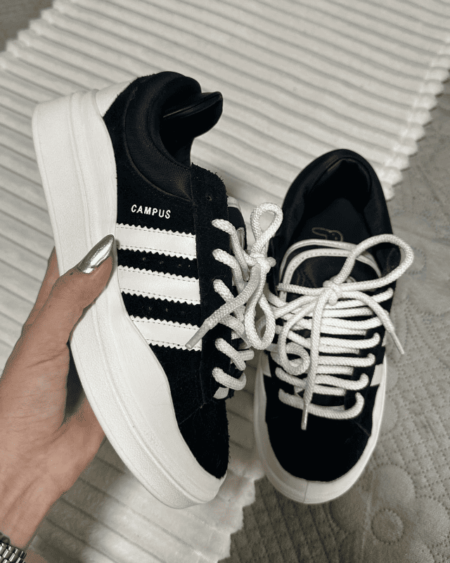 Tênis Campus Bad Bunny Preto Feminino com Língua Dupla e Solado Robustecido