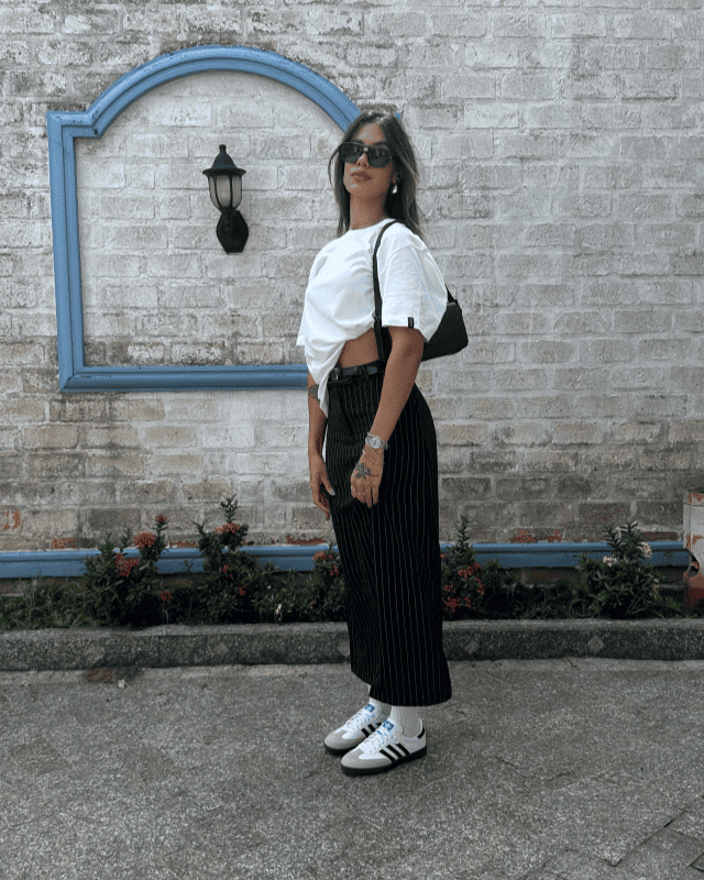 Tênis Samba OG Branco e Preto em Couro Legítimo com Design Retrô