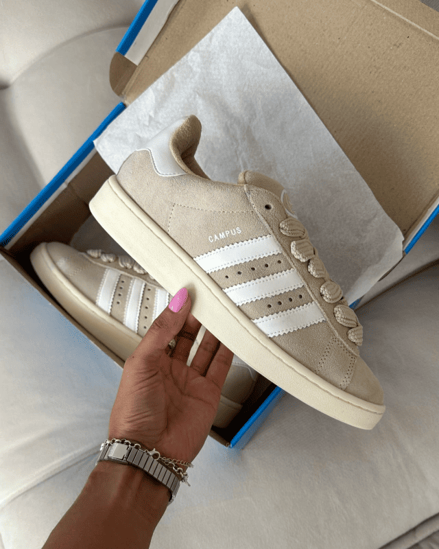 Tênis Campus 00s Bege Feminino em Couro Legítimo com Estilo Retrô