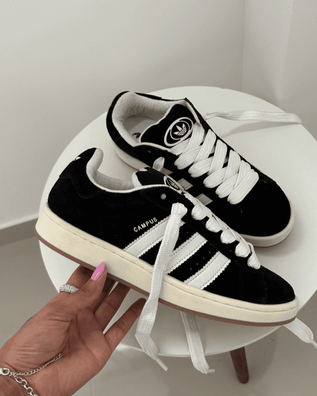 Tênis Campus 00s Preto Feminino em Couro Legítimo com Estilo Retrô