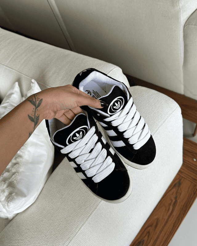 Tênis Campus 00s Preto Feminino em Couro Legítimo com Estilo Retrô