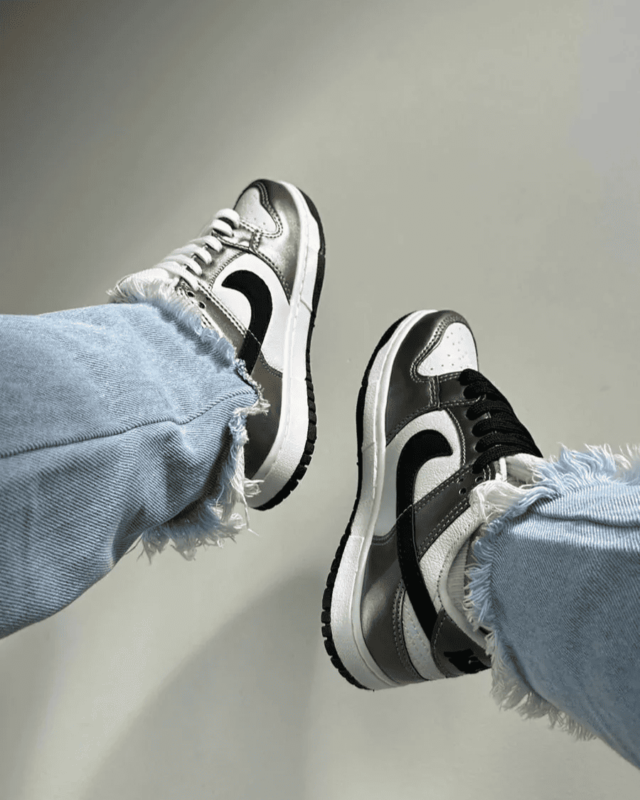 Tênis Dunk Chumbo e Preto Feminino Casual com Cadarço Duplo