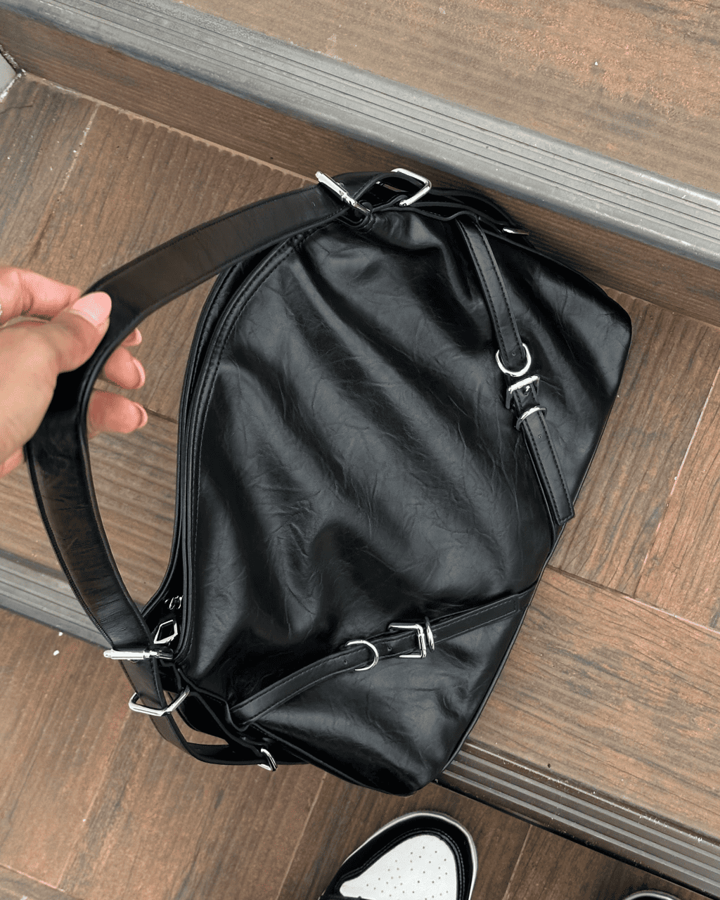 Bolsa Abea Feminina Grande Preta em Couro Sintético com Alça Longa