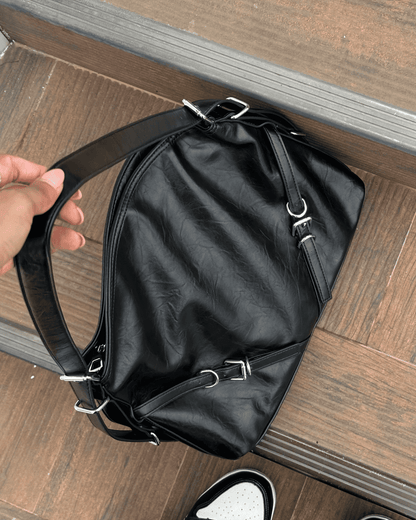 Bolsa Abea Feminina Grande Preta em Couro Sintético com Alça Longa