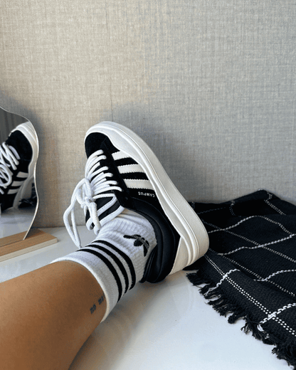 Tênis Campus Bad Bunny Preto Feminino com Língua Dupla e Solado Robustecido