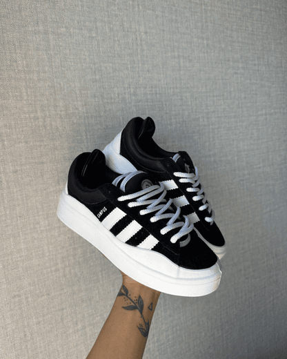 Tênis Campus Bad Bunny Preto Feminino com Língua Dupla e Solado Robustecido