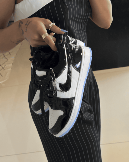 Tênis Jordan Low Preto Verniz Feminino Casual com Solado Ice Azul