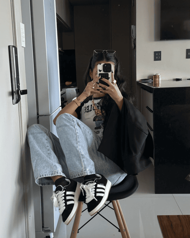 Tênis Campus 00s Preto Feminino em Couro Legítimo com Estilo Retrô